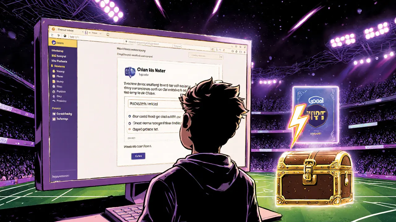 Winner claiming a NFT that appears in a wallet, with a virtual stadium in the background.