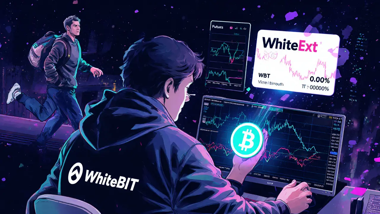 A trader uses a WBT token to unlock discounted fees while crypto payments flow through a European city.