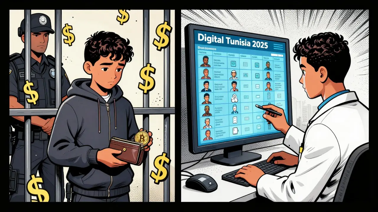 Teenager arrested for Bitcoin use on one side, same person working on government blockchain on the other.