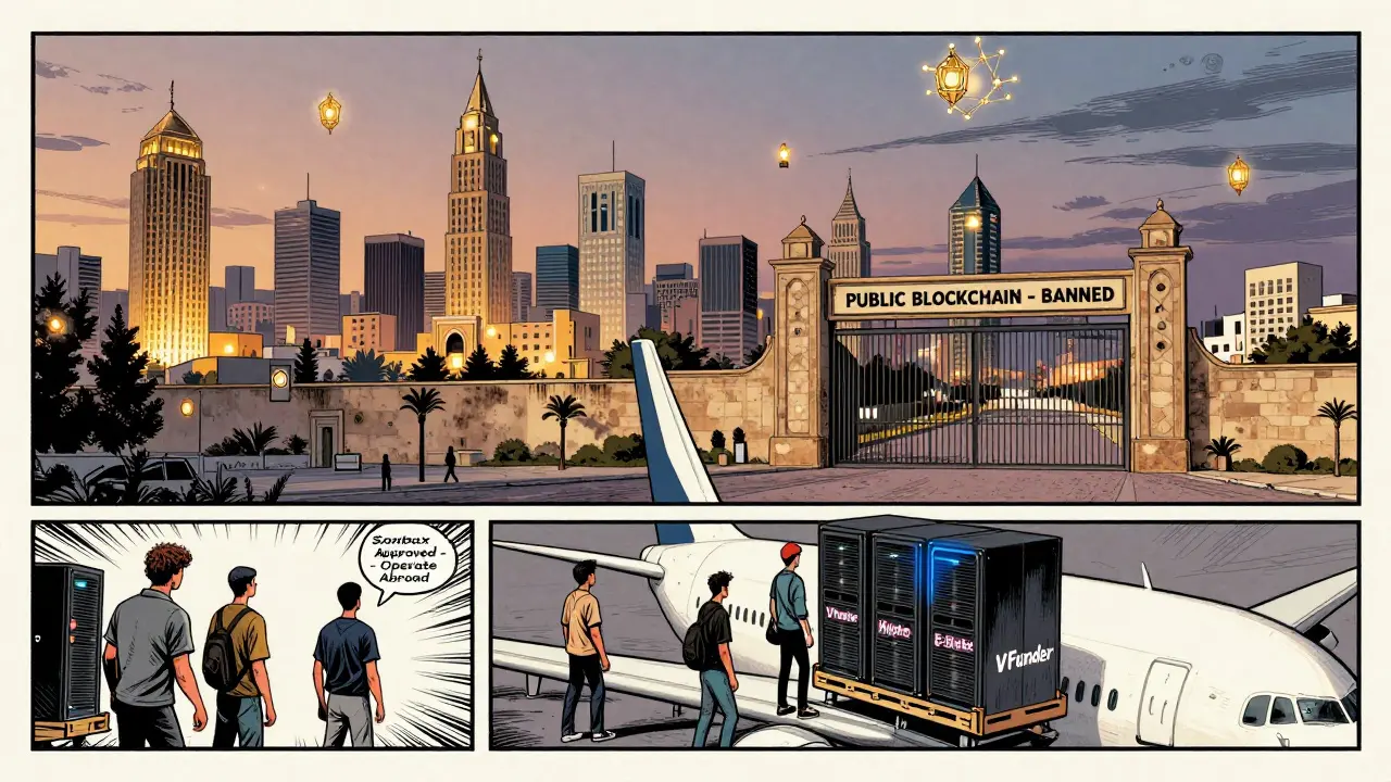 Tunisian city with government-controlled blockchain nodes and a banned public crypto gate.