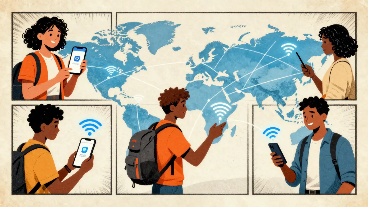 Users around the world using WiFi Map to buy eSIMs, tip others, and verify hotspots.