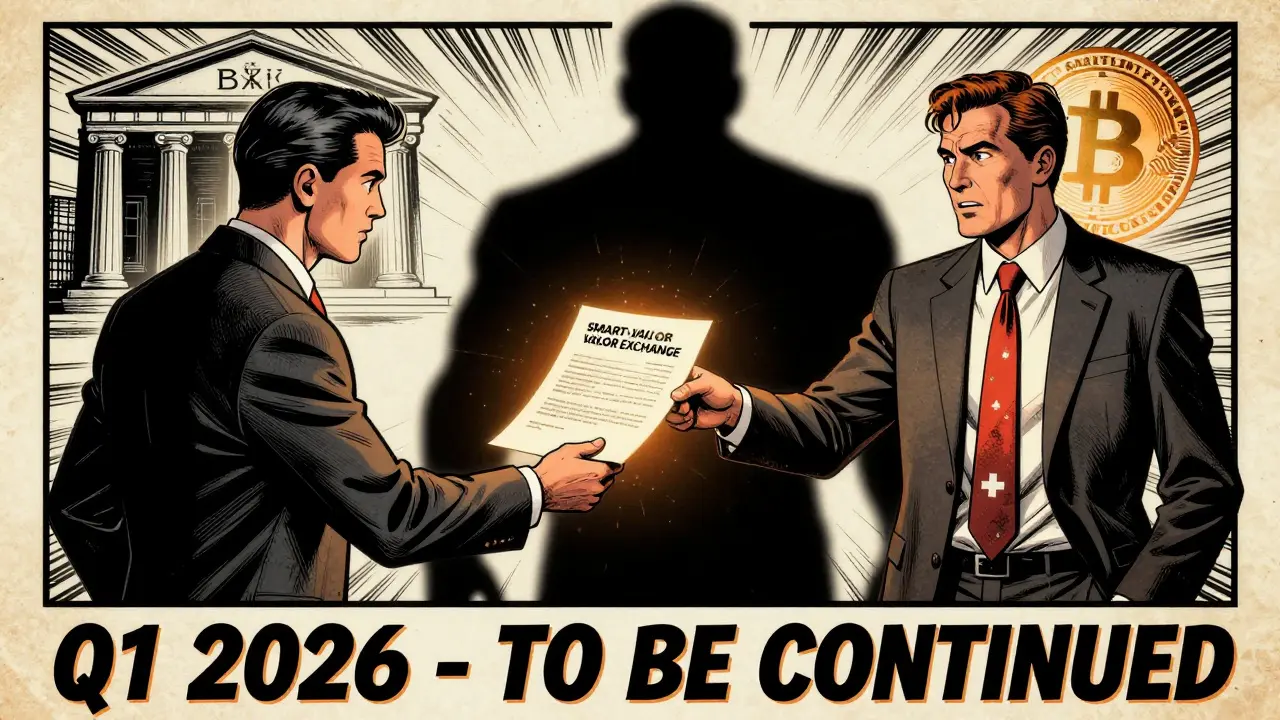 Corporate takeover of SMART VALOR by a bank with dramatic shadow and retro comic lettering