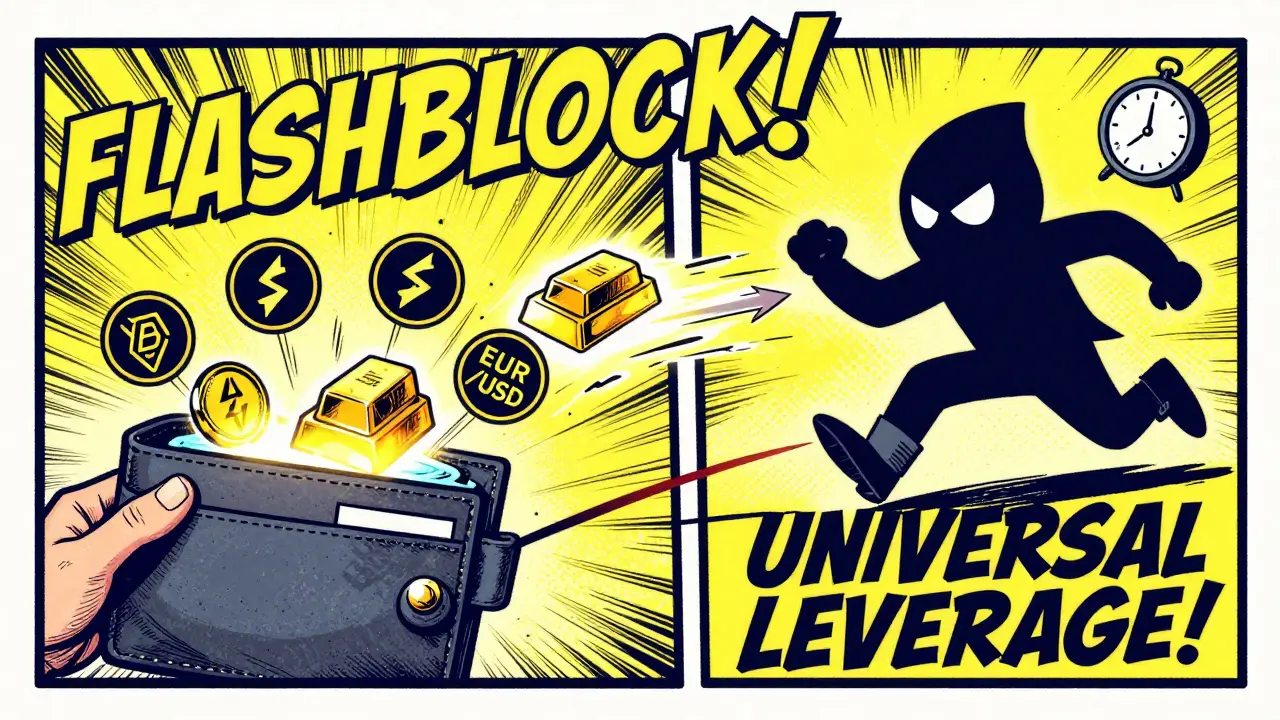 A trader's wallet connects to a liquidity pool as a rocket-booted keeper bot races to execute a trade.