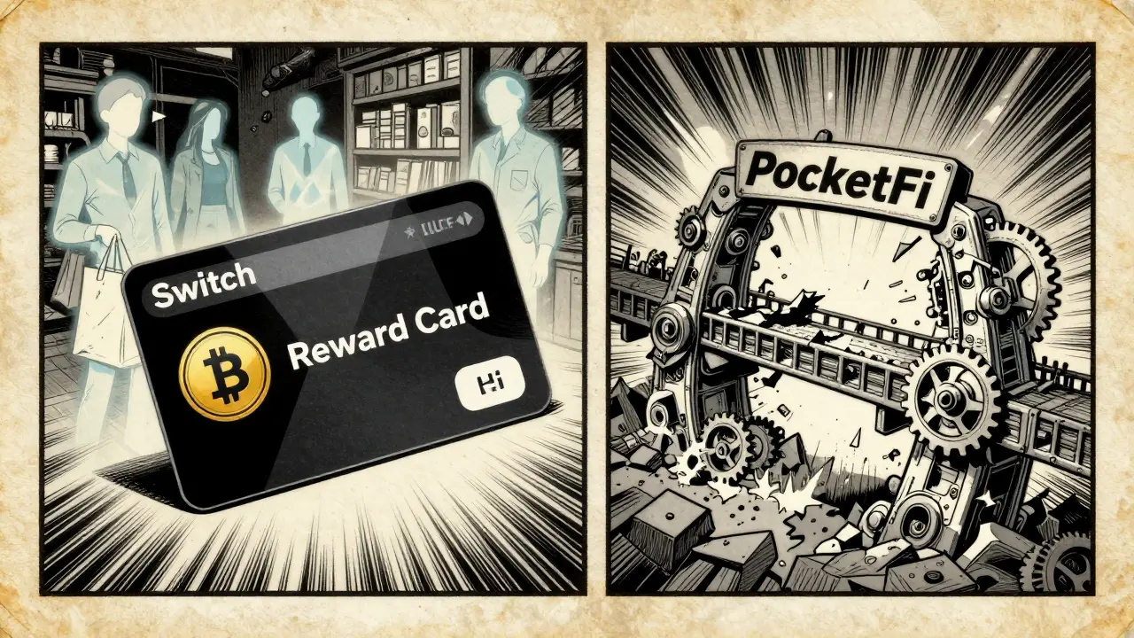 A crumbling bridge and a fading reward card in a vintage comic illustration.