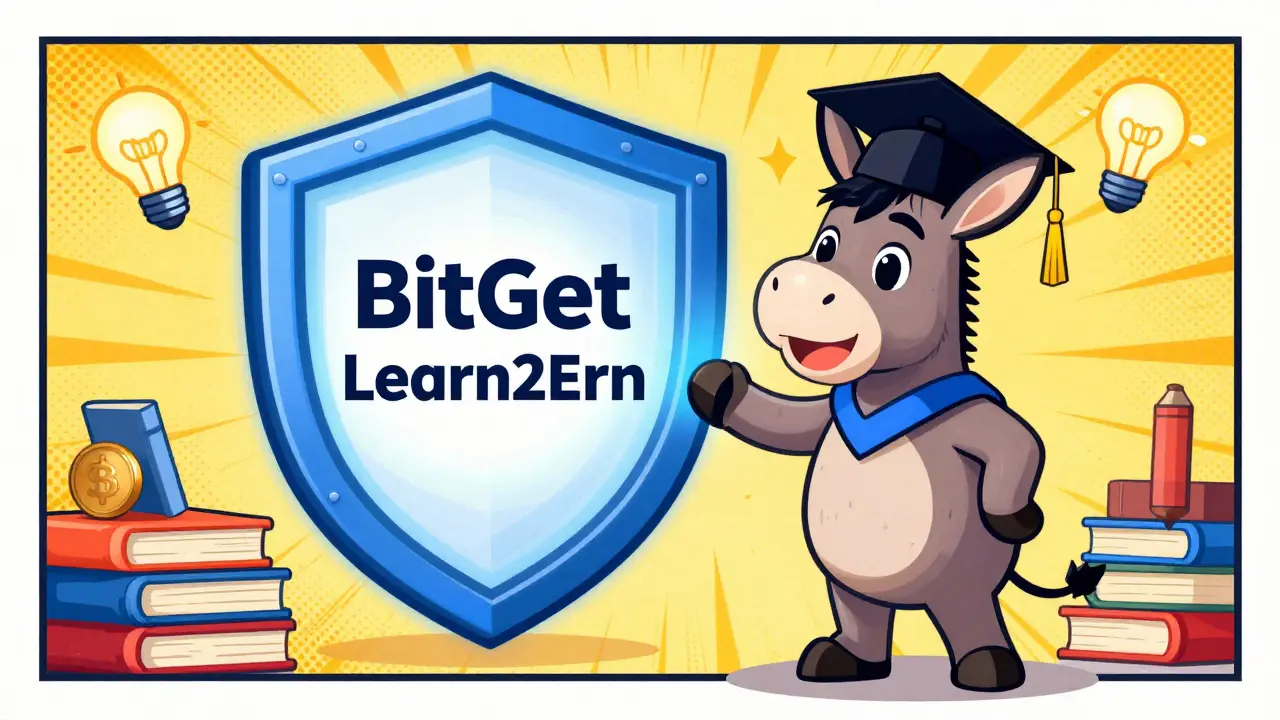 Happy user learning about safe token earning methods with a donkey mascot
