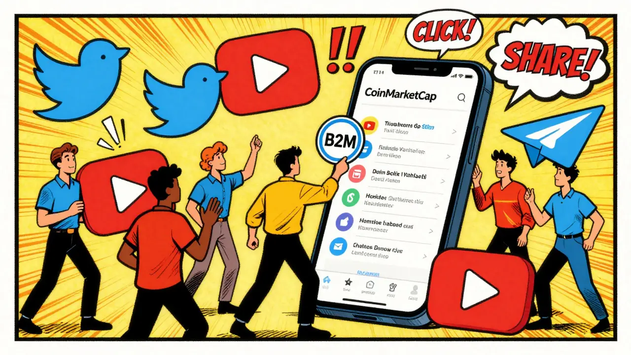 Characters completing social tasks for crypto airdrop