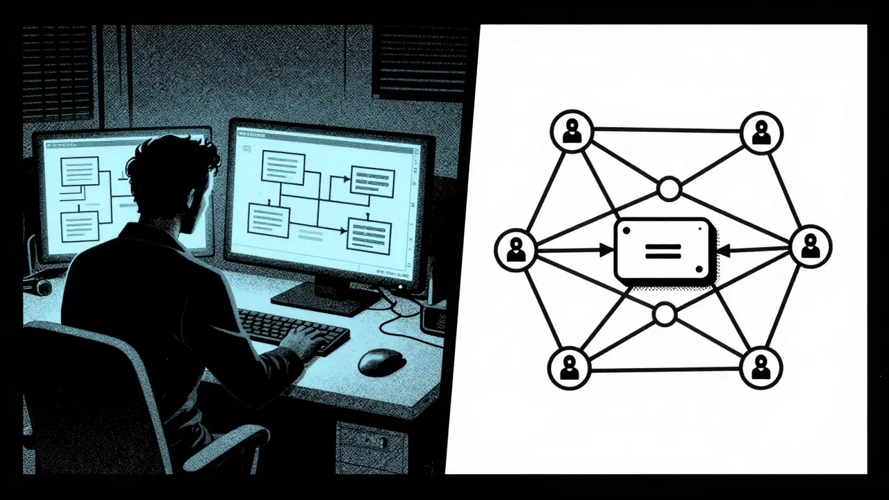 Investigator analyzing network data flows to trace crypto transactions