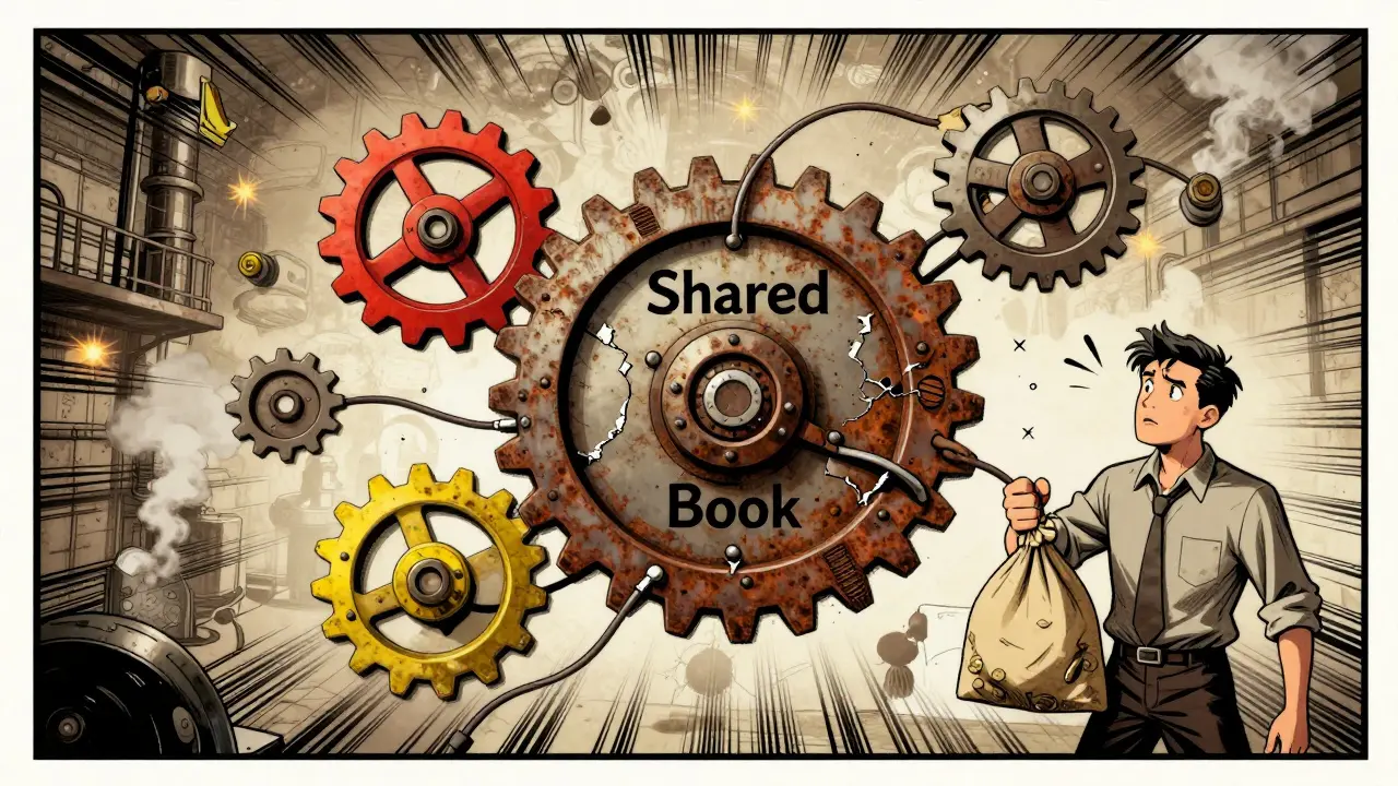 Mechanical gears representing a fragile shared crypto order book network