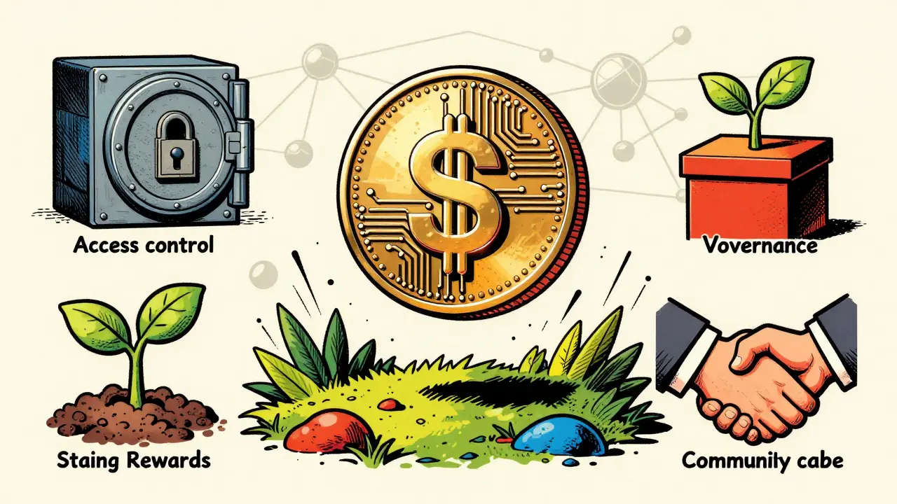 Symbolic illustration of GPT token utilities like staking and governance