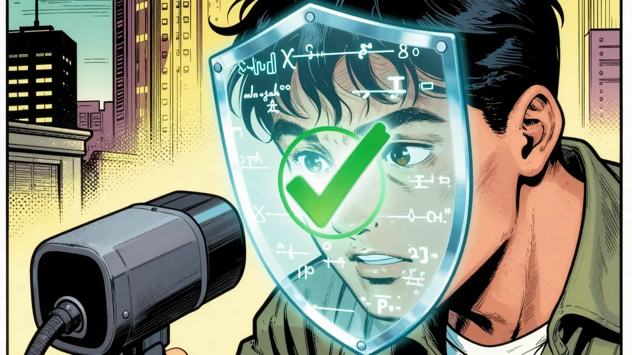 Face protected by holographic shield during identity verification