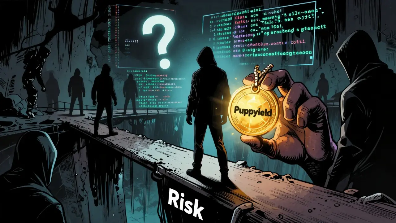Figure holding risky staking token over a dangerous void