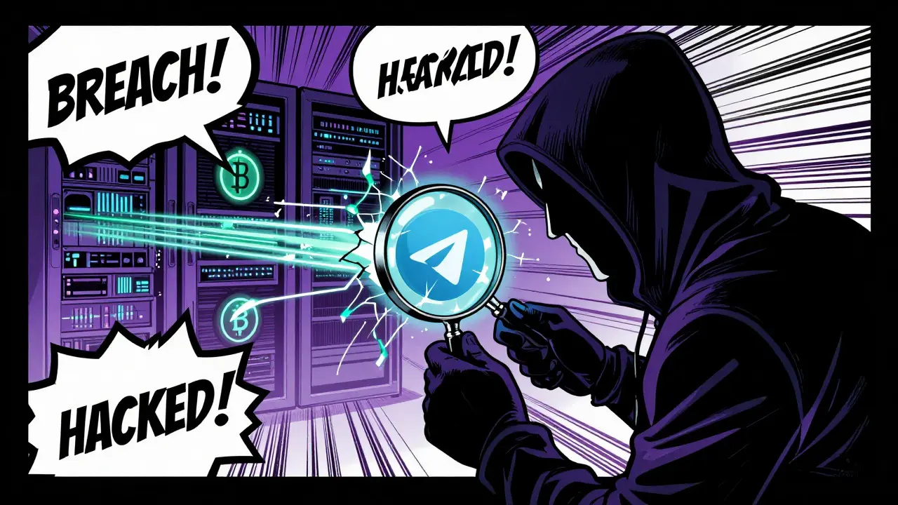 Hacker breaching Telegram account leading to crypto hack, comic art
