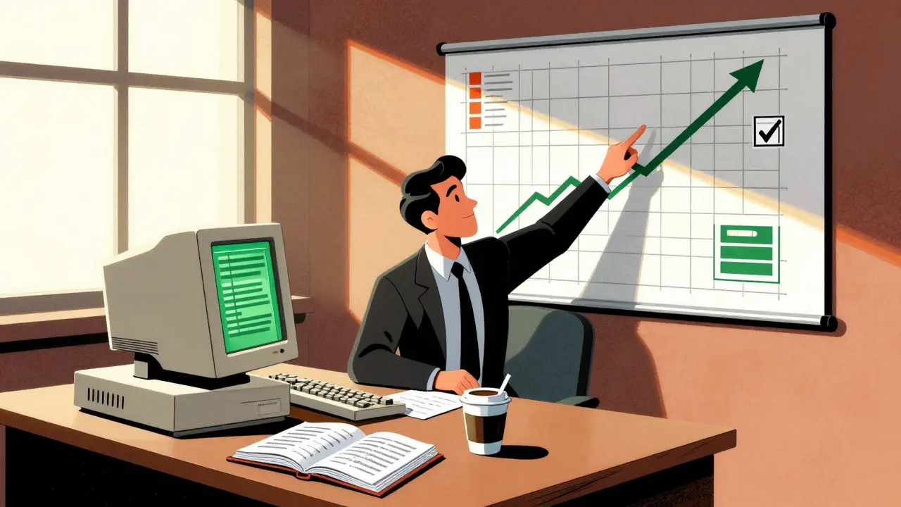 Investor planning strategy with charts in retro comic book style