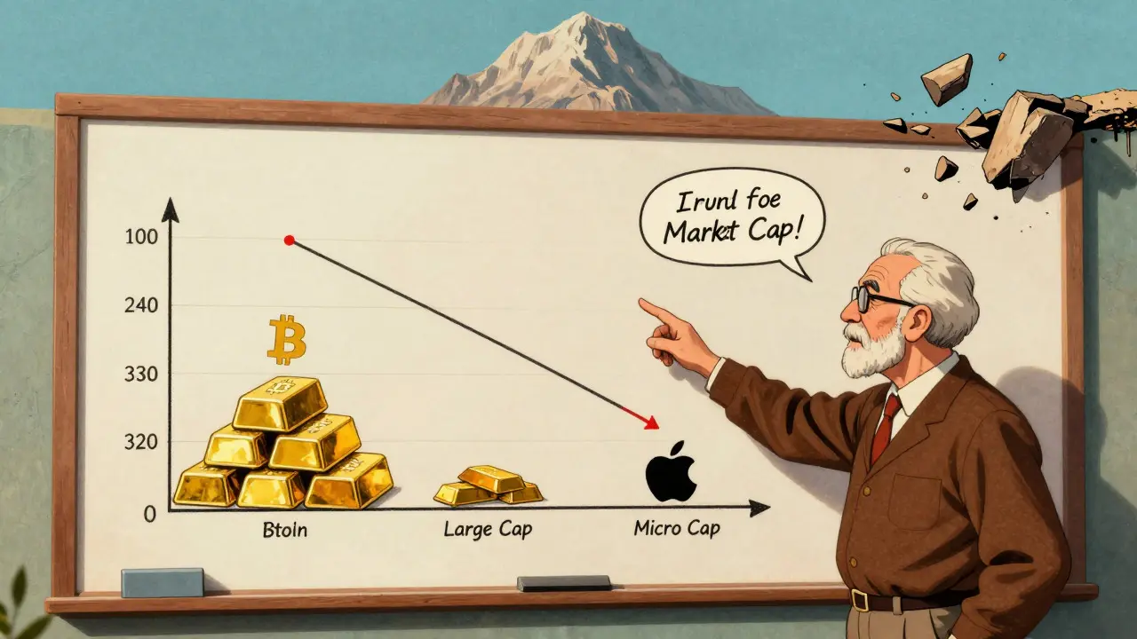 Mentor explaining market cap risk tiers with visual chart
