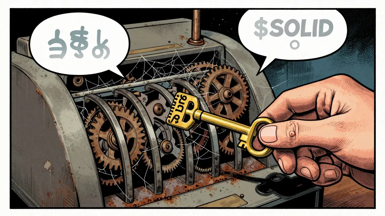 Rusted voting machine with cobwebs representing unused Solidly tokenomics
