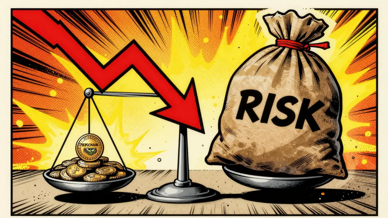 Scale showing high risk outweighing tiny token value