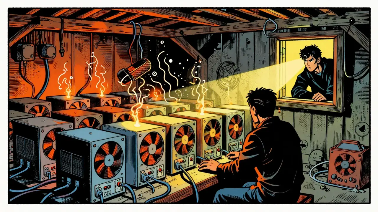 Secretive underground Bitcoin miners hide in shed with glowing rigs