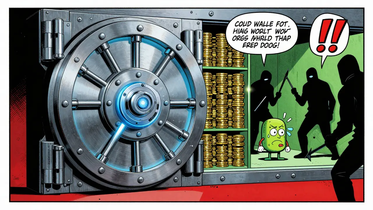 Secure cold storage vault protecting coins from hackers