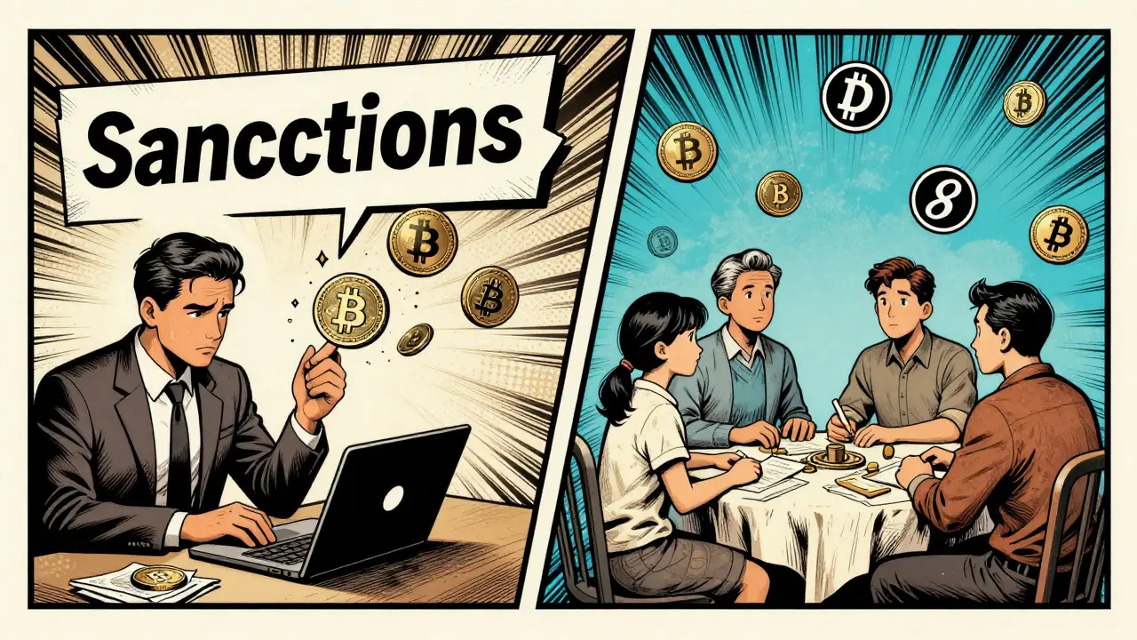 Businessman sending crypto past sanctions wall; family saving with stablecoins