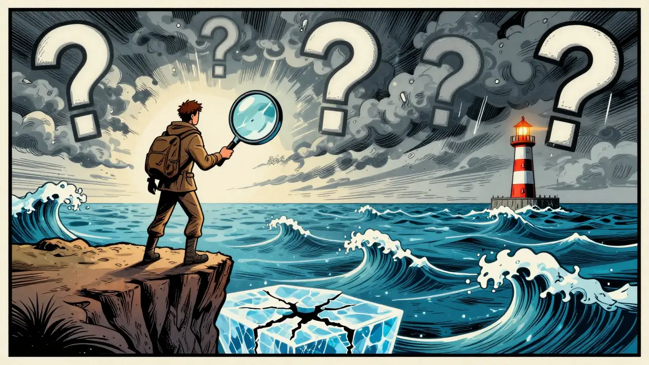 Comic style image of adventurer checking risky blockchain terrain