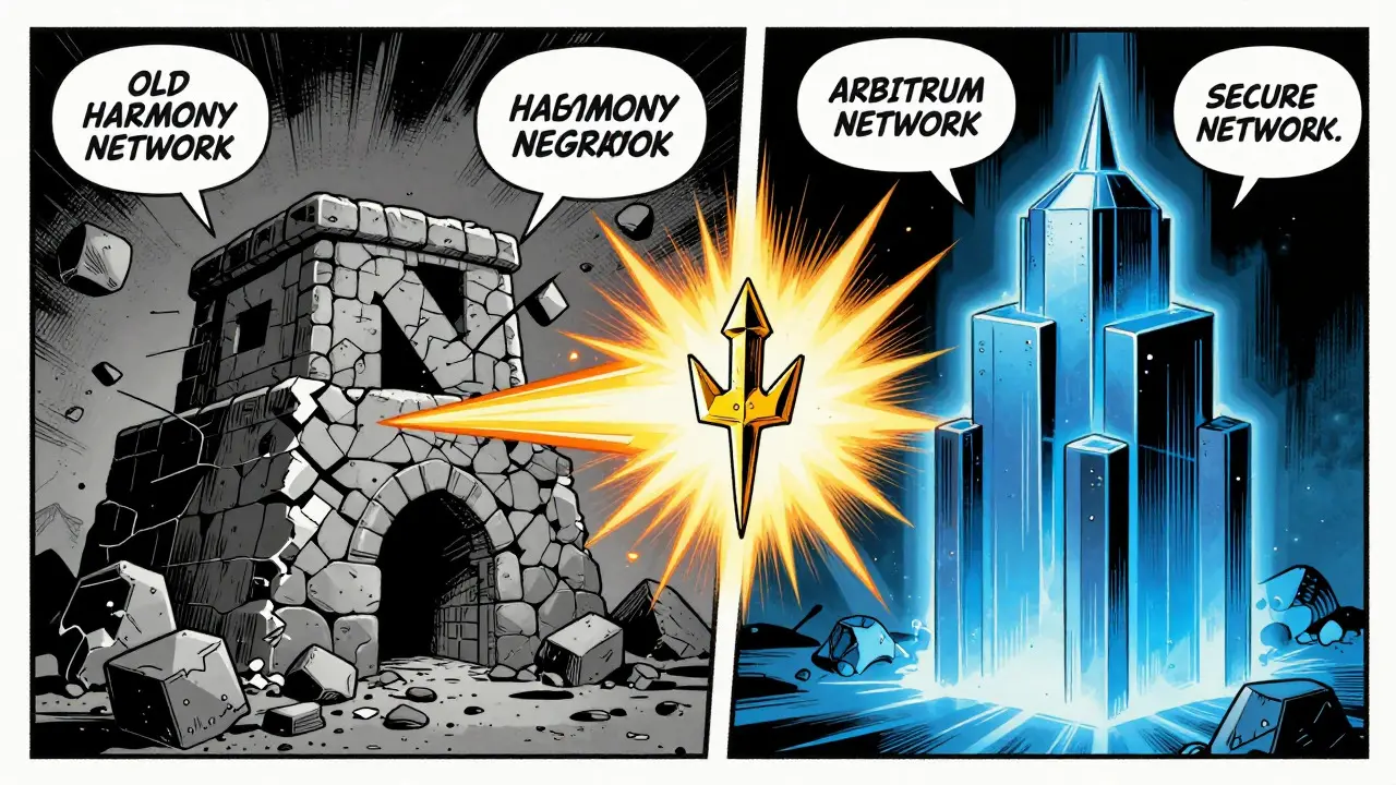 Golden token flying from a crumbling structure to a glowing fortress