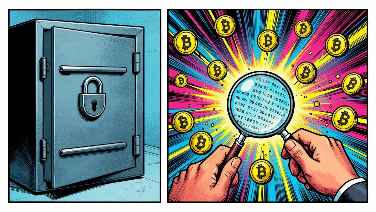 Split panel showing secure vault versus chaotic DEX trading confusion.