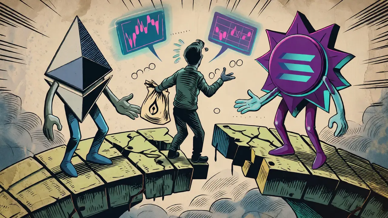 Confused trader between Ethereum and Solana figures on broken bridge