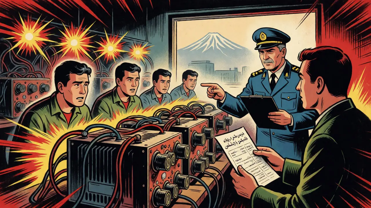 Government inspector checking licensed crypto mining rig in Tehran